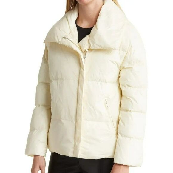 Walter Baker Genesis Puffer Jacket Sz L Winter White Front Zip Cozy & Warm NEW - Picture 3 of 7